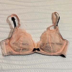 Victoria's Secret Peach Lace Bra with Black Accents